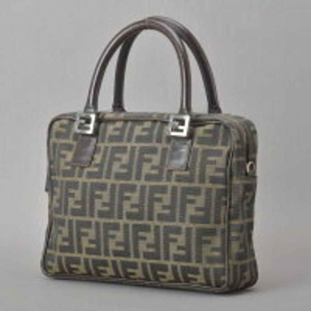 FENDI Zucca handbag jacquard leather Khaki Green tote Boston bag FF logo Mch